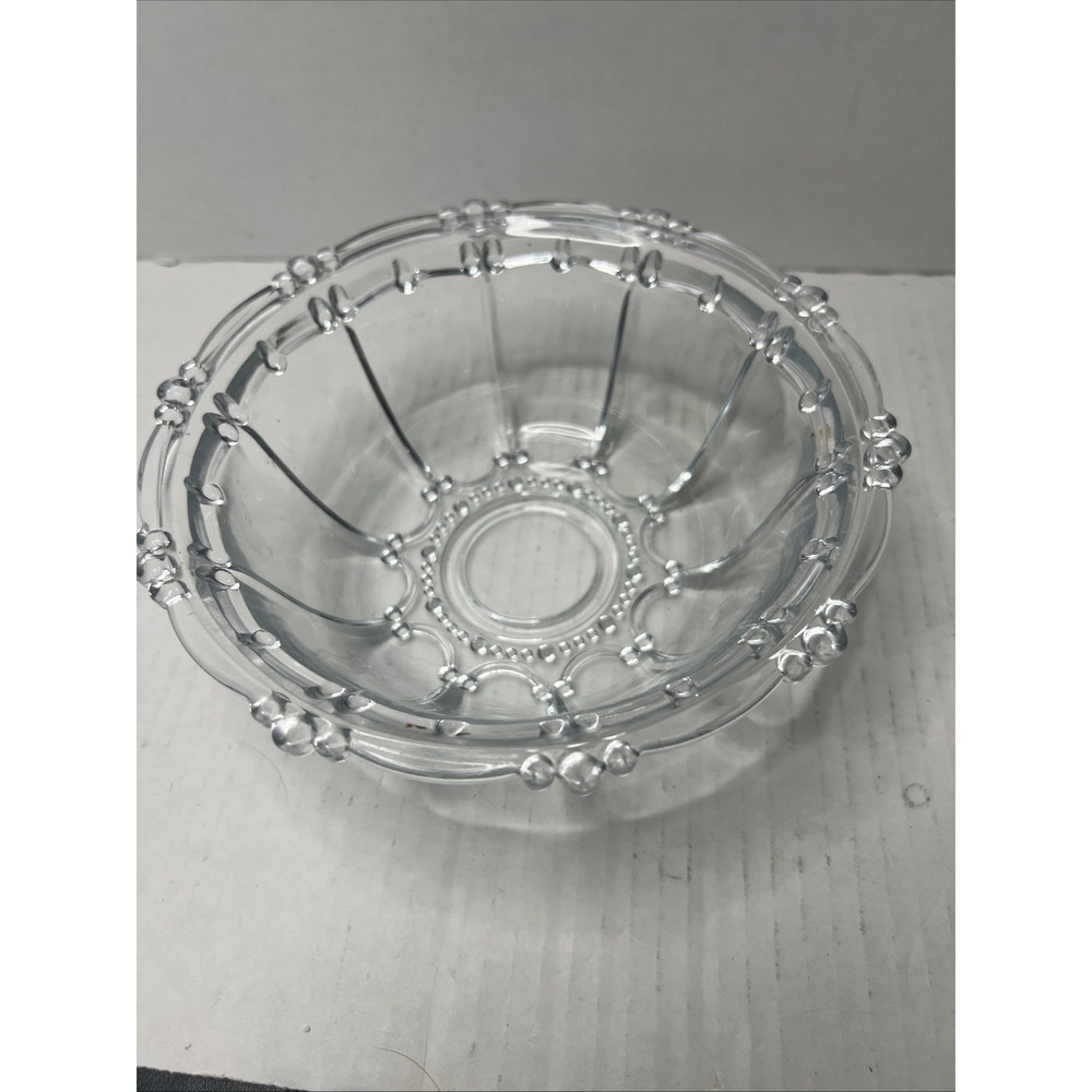Vintage KIG Indonesia Beaded Clear Glass Elegant Candy Dish Bowl 7" With Lid